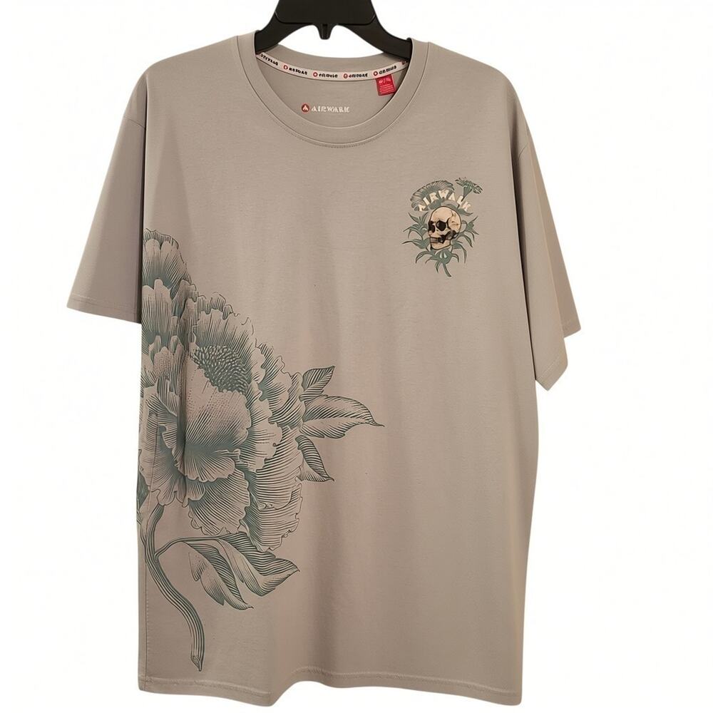 Airwalk Green Skull Floral Graphic Short Sleeve Skater Shirt Size XL